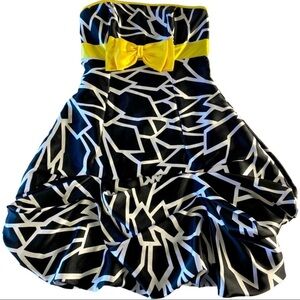 Jessica McClintock Party Dress Black and White Yellow Bow Dress Jr. Size 1
